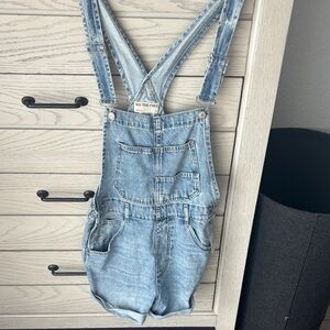 We The Free Light Blue Denim Short Overalls